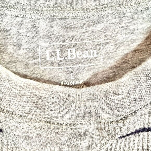 LL BEAN THERMAL TOP HEATHER GRAY w BLUE STRIPE L - Picture 4 of 6